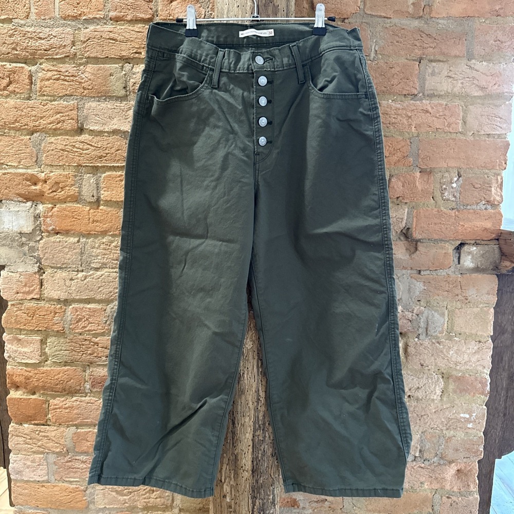 Levis Jeans Womens 32 X 25 Mile High Crop Wide Leg Army Green  Denim  NWT